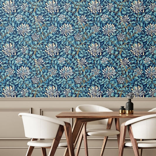 Honeysuckle Leaf Trail Wallpaper - Navy Blue - Hoopla Walls - HWA1083W - Premier Wallcovering