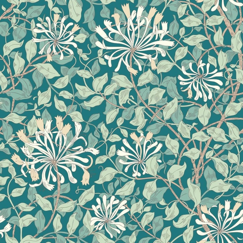 Honeysuckle Leaf Trail Wallpaper - Dark Jade - Hoopla Walls - HWA1082W - Premier Wallcovering
