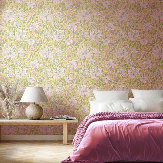 Honeysuckle Leaf Trail Wallpaper - Soft Pink - Hoopla Walls - HWA1076W - Premier Wallcovering