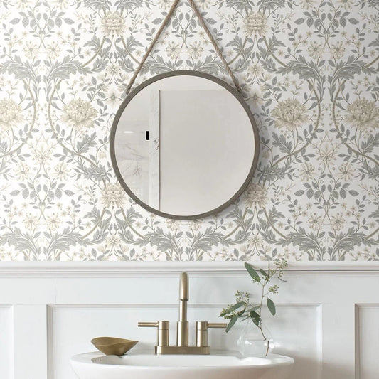 Honeysuckle Trail Wallpaper - Ivory & Grey - NextWall - NW44600 - Premier Wallcovering