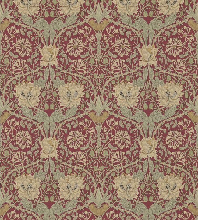 Honeysuckle & Tulip Wallpaper - Red/Gold - 214700 - Morris & Co - Premier Wallcovering