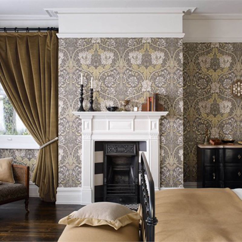 Honeysuckle & Tulip Wallpaper - Charcoal/Gold - Morris & Co - 216827 - Premier Wallcovering