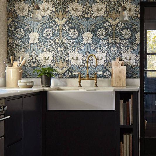Honeysuckle & Tulip Wallpaper - Charcoal/Gold - Morris & Co - 216465 - Premier Wallcovering