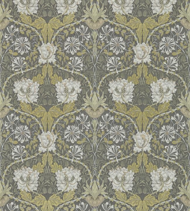 Honeysuckle & Tulip Wallpaper - Charcoal/Gold - 214701 - Morris & Co - Premier Wallcovering