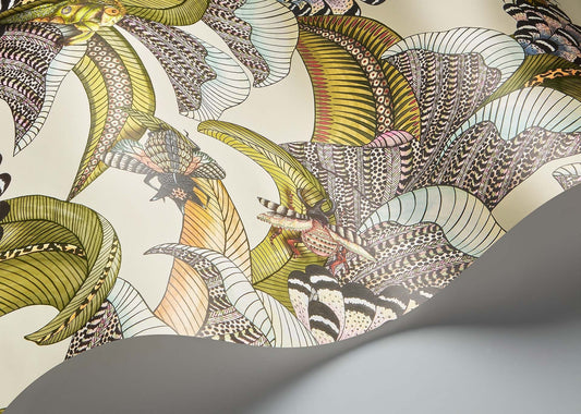 Hoopoe Leaves Wallpaper - Olive, Chartreuse & Fuchsia on Cream - 119/1001 - Cole & Son - Premier Wallcovering