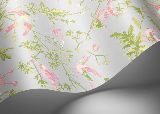 Hummingbirds Wallpaper - Rose & Olive on Grey - 124/1003 - Cole & Son - Premier Wallcovering