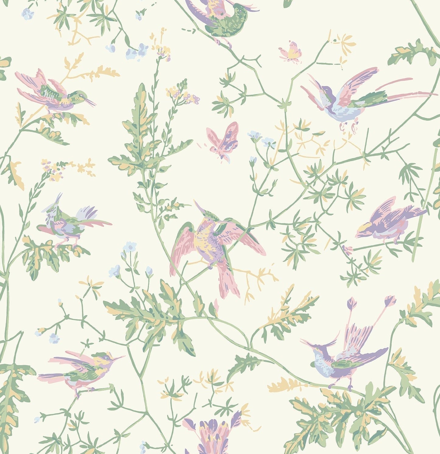 Hummingbirds Wallpaper - Blush, Sage, & Mulberry on Cream - 124/1001 - Cole & Son - Premier Wallcovering
