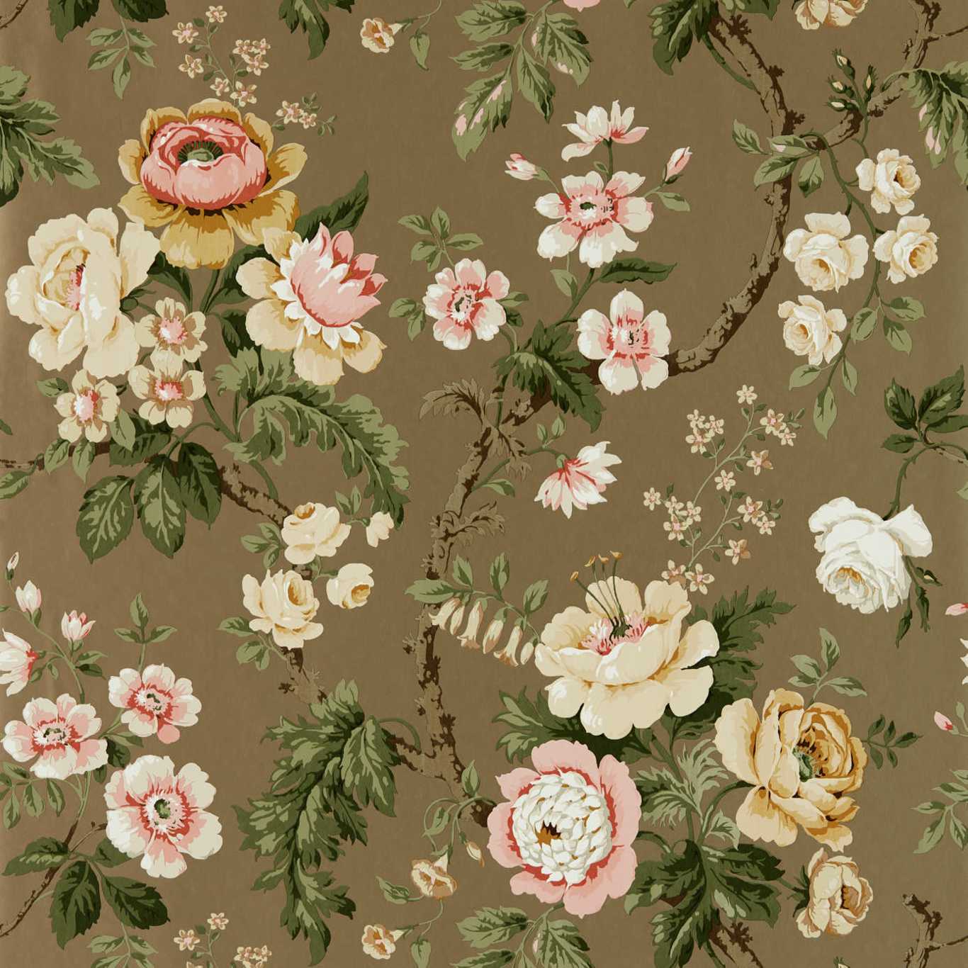 Hykenham Wallpaper - Gold Metallic/Rose - DOSW217042 - Sanderson - Premier Wallcovering