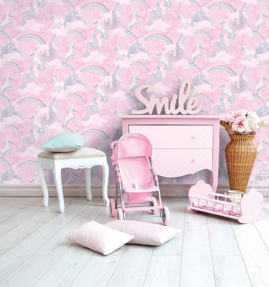 I believe in unicorns Wallpaper - Pink - Holden Décor - 12480 - Premier Wallcovering