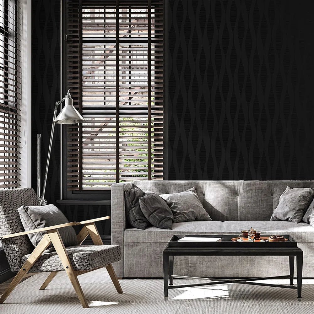 Ikat Ellipse Wallpaper - Jet Black - NextWall - NW60200 - Premier Wallcovering