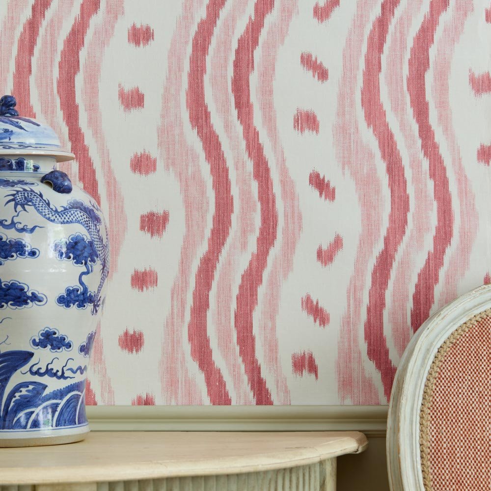 Ikat Stripe Wallpaper - Coral - Blithfield - 693-04 - Premier Wallcovering