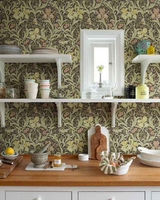 Iris Wallpaper - Brown / Green - Midbec - 82052 - Premier Wallcovering