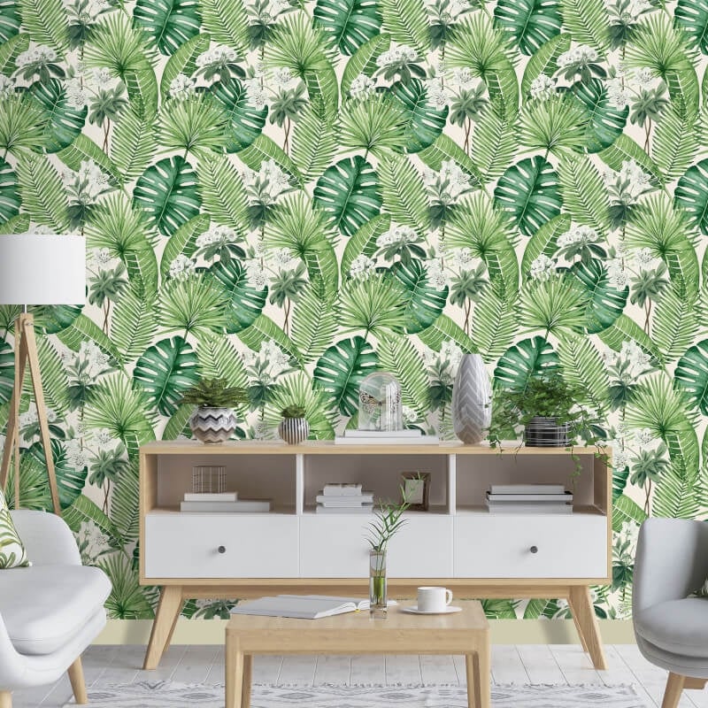 Isla Leaf Wallpaper - Cream/Green - Muriva - M37814 - Premier Wallcovering