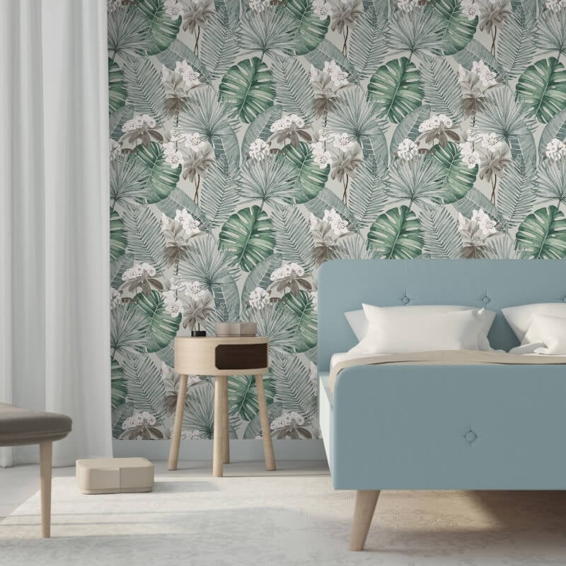 Isla Leaf Wallpaper - Grey/Green - Muriva - M37809 - Premier Wallcovering