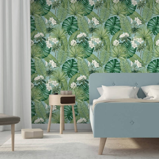 Isla Leaf Wallpaper - Blue/Green - Muriva - M37801 - Premier Wallcovering