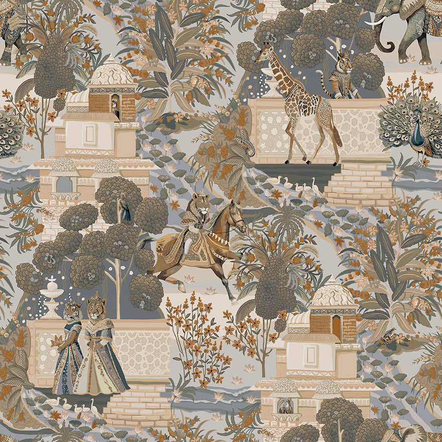 Jal Mahal Wallpaper - Navy/Orange - Holden Décor - 91801 - Premier Wallcovering
