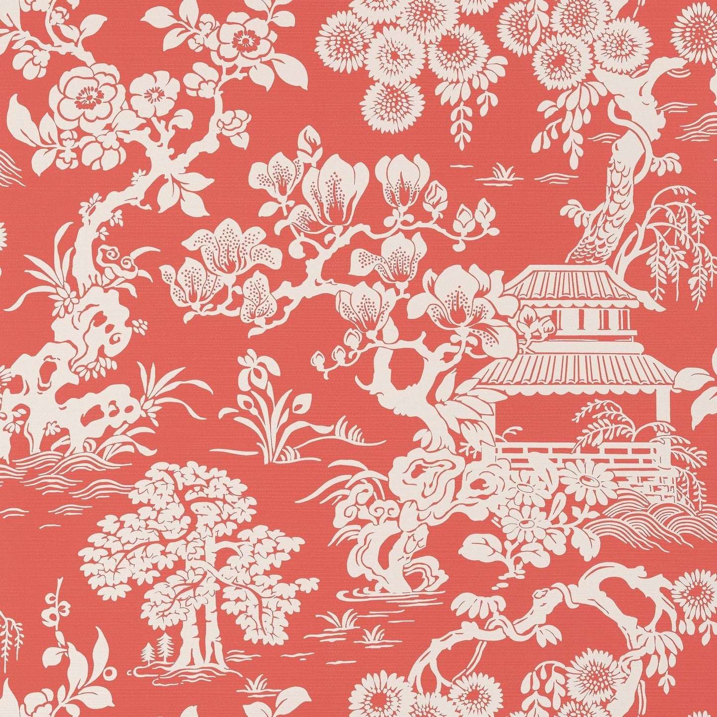 Japanese Garden Wallpaper - Coral - Thibaut - T13305 - Premier Wallcovering
