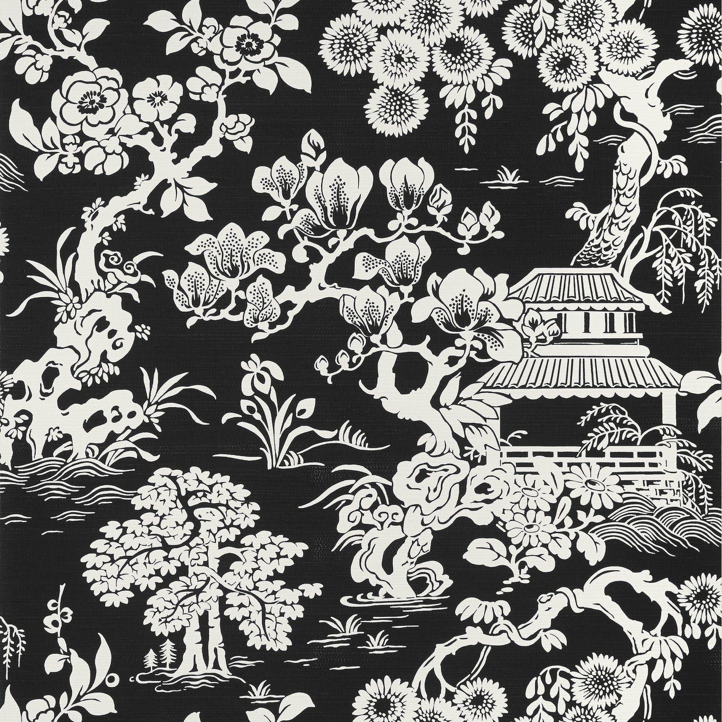 Japanese Garden Wallpaper - Black - Thibaut - T13308 - Premier Wallcovering