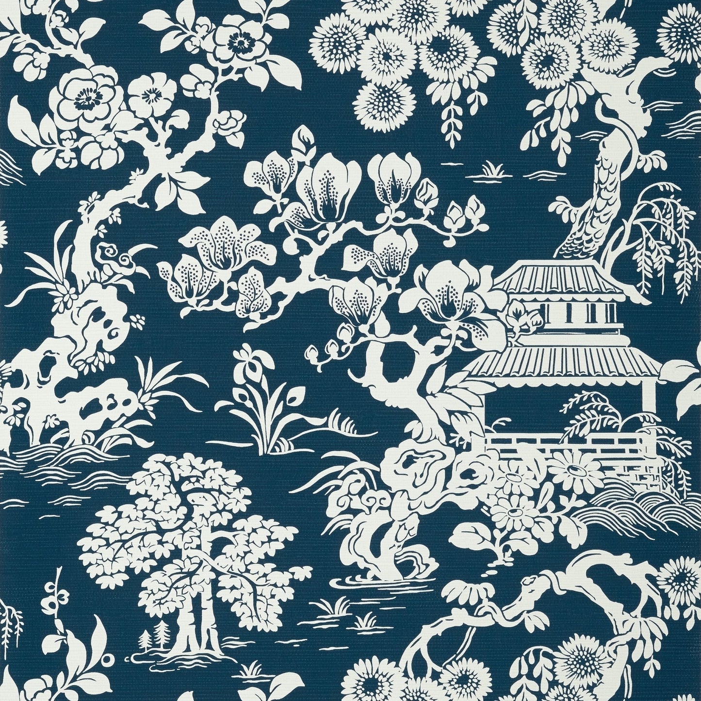 Japanese Garden Wallpaper - Navy - Thibaut - T13307 - Premier Wallcovering