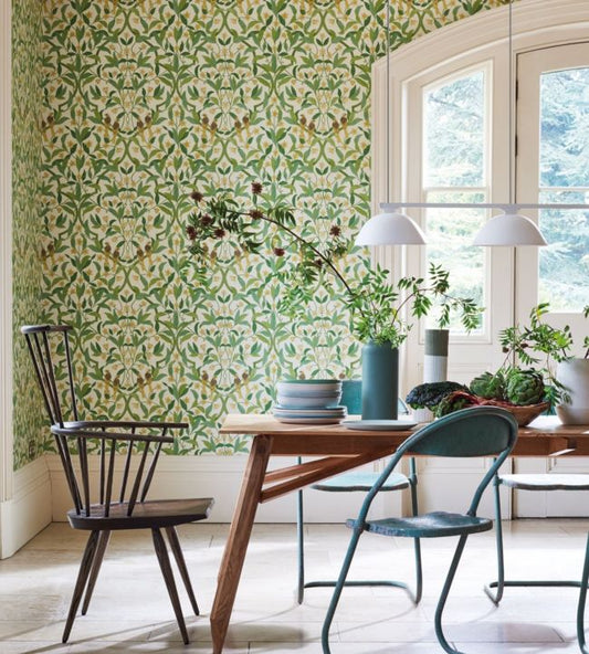 Jasmine & Serin Symphony Wallpaper - Chartreuse & Olive Green on White - 117/10031 - Cole & Son - Premier Wallcovering