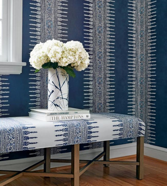 Javanese Stripe Wallpaper - Navy - AT15142 - Anna French - Premier Wallcovering
