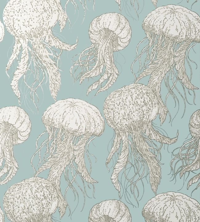 Jelly Fish Bloom Wallpaper - Aqua - Thibaut - T13170 - Premier Wallcovering