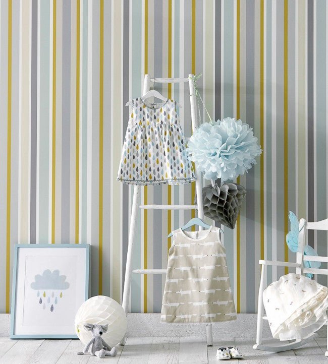 Jelly Tot Stripe Wallpaper - Slate / Biscuit / Maize - NSCK111262 - Scion - Premier Wallcovering