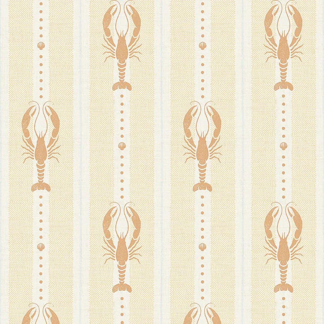 Jersey Lobster Wallpaper - Peach and Soft Ochre - LAN100266 - Lucie Annabel - Premier Wallcovering