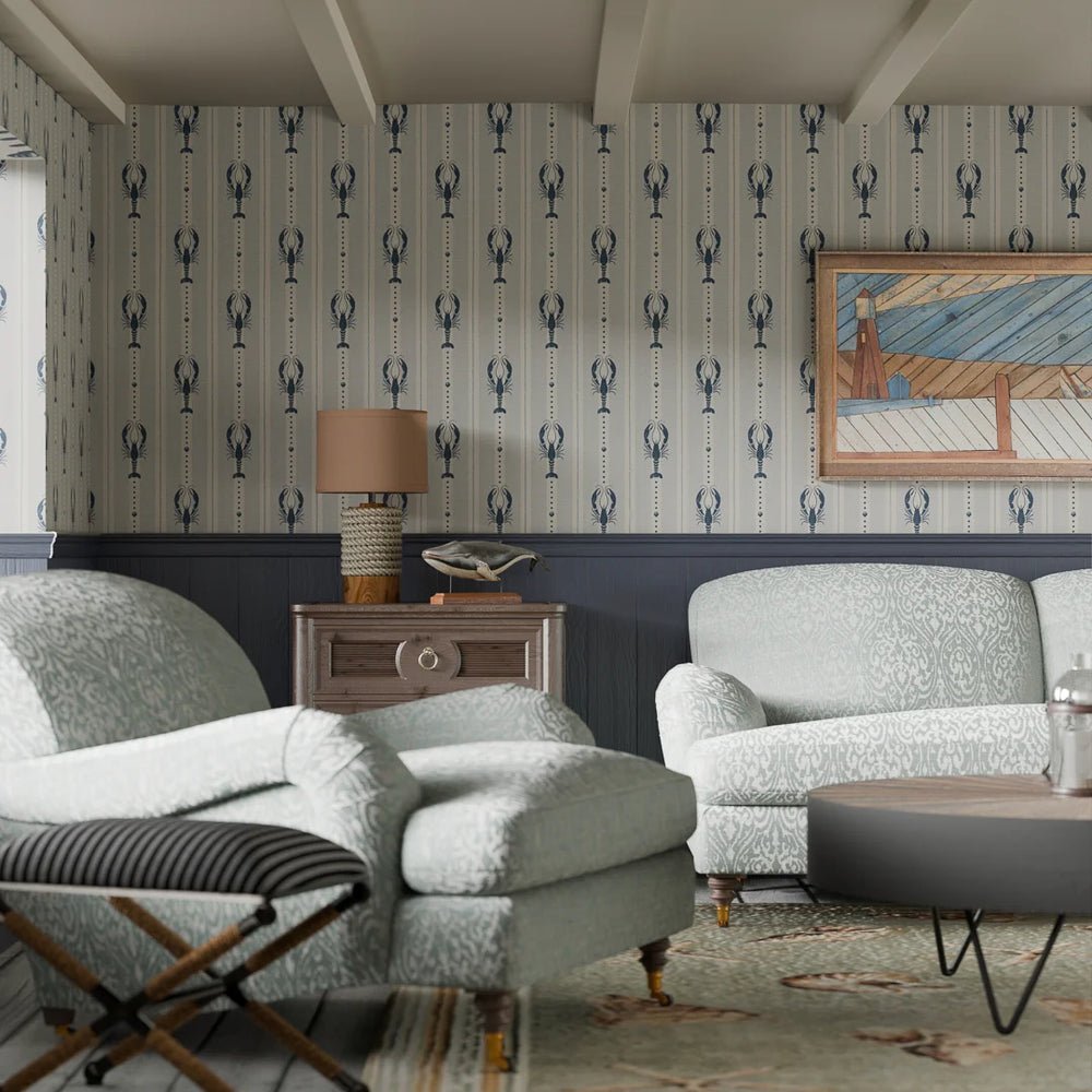 Jersey Lobster Wallpaper - Classic Navy - LAN100267 - Lucie Annabel - Premier Wallcovering