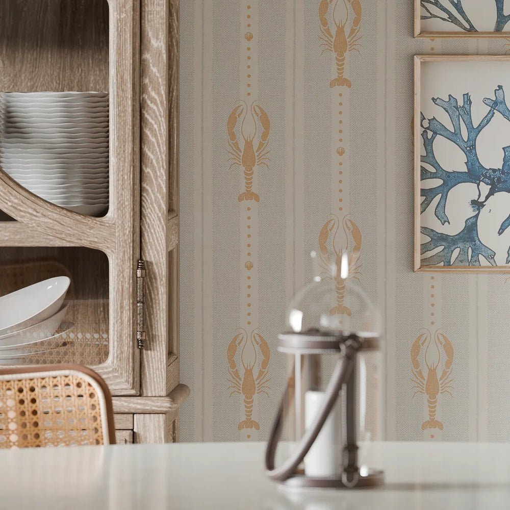Jersey Lobster Wallpaper - Peach and Mineral Mist - LAN100264 - Lucie Annabel - Premier Wallcovering