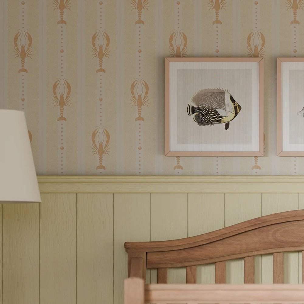 Jersey Lobster Wallpaper - Peach and Soft Ochre - LAN100266 - Lucie Annabel - Premier Wallcovering