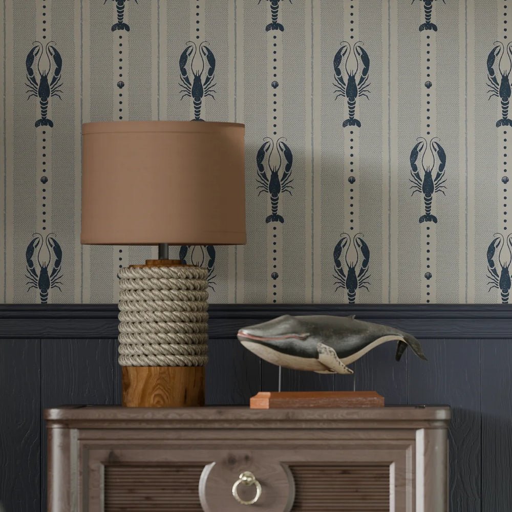 Jersey Lobster Wallpaper - Classic Navy - LAN100267 - Lucie Annabel - Premier Wallcovering