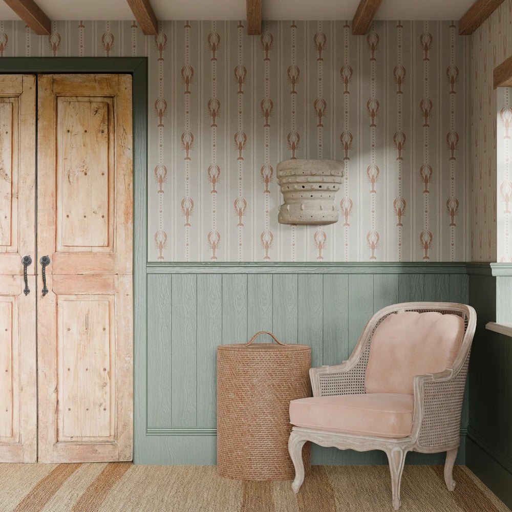 Jersey Lobster Wallpaper - Autumn Spice and Rustic Green - LAN100265 - Lucie Annabel - Premier Wallcovering