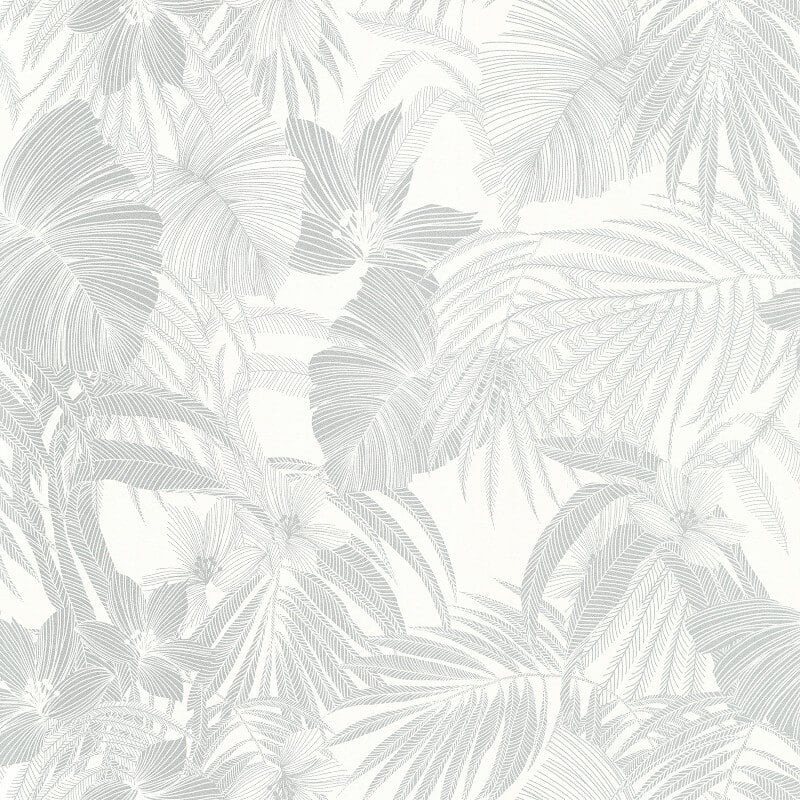Joelle Leaf Metallic Wallpaper - White/Silver - Grandeco - A51303 - Premier Wallcovering