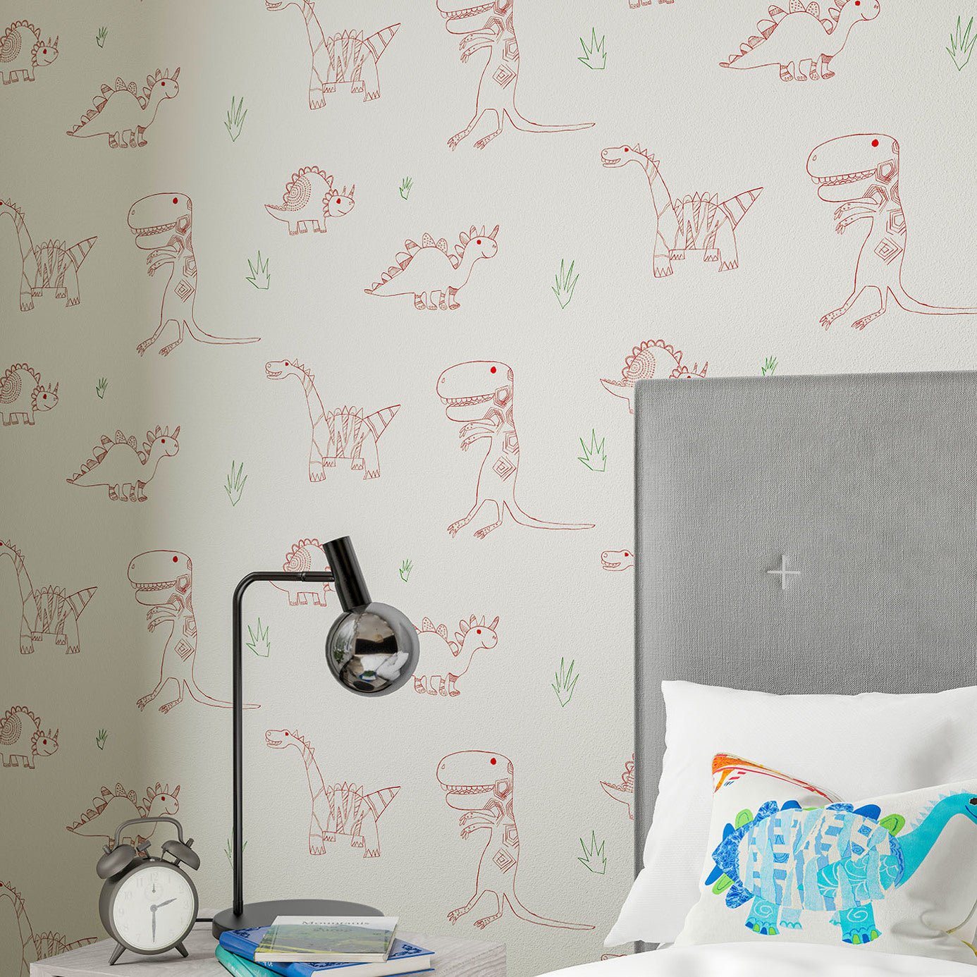 Jolly Jurassic Wallpaper - Strawberry Emerald & Neutral - HLTF112654 - Harlequin - Premier Wallcovering
