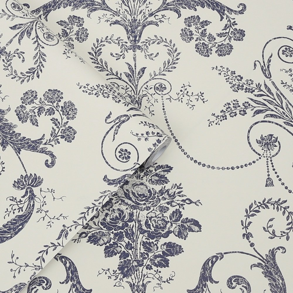 Josette Wallpaper - Off White & Midnight - Laura Ashley - 113387 - Premier Wallcovering