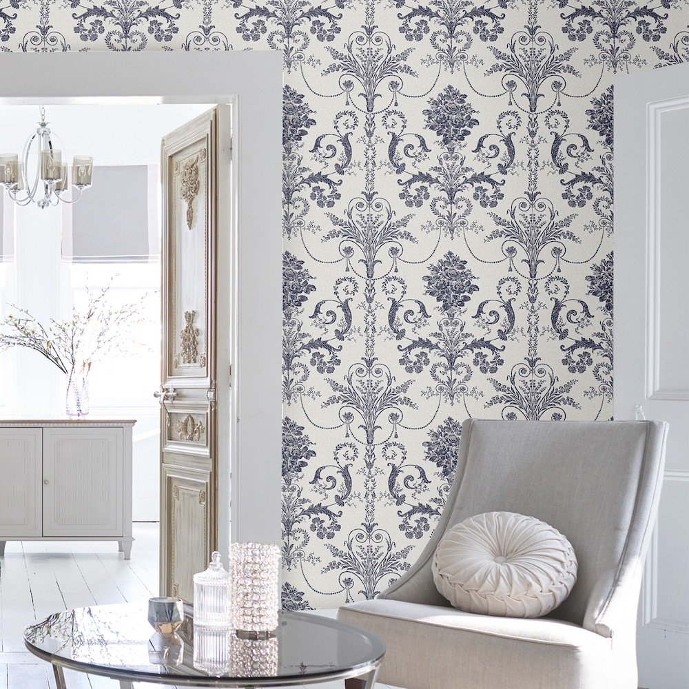 Josette Wallpaper - Off White & Midnight - Laura Ashley - 113387 - Premier Wallcovering