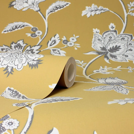 Juliette Floral Wallpaper - Ochre - Fine Décor - FD43450 - Premier Wallcovering
