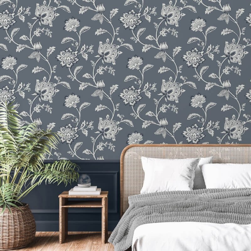 Juliette Floral Wallpaper - Blue - Fine Décor - FD43453 - Premier Wallcovering