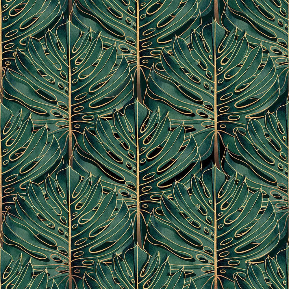 Jungle Beat Wallpaper - Jungle Green & Gold - Lust Home - LH900493 - Premier Wallcovering