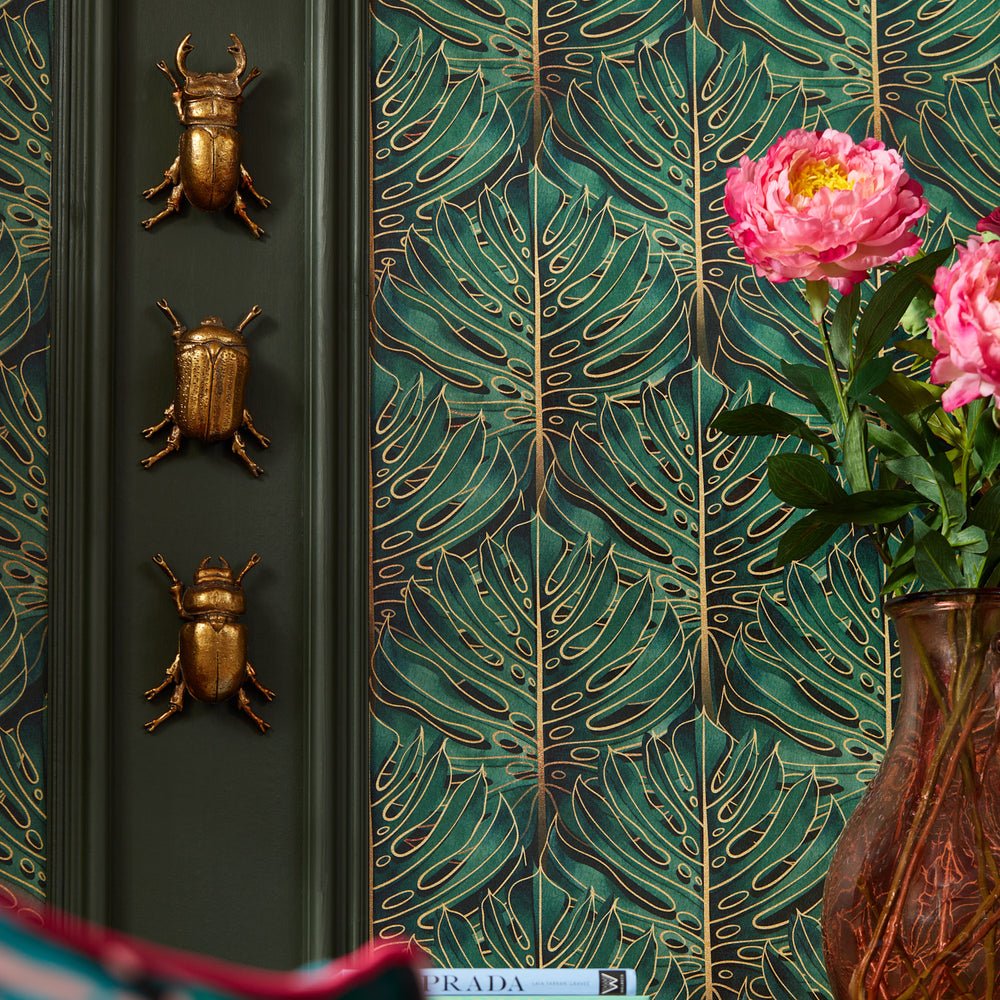 Jungle Beat Wallpaper - Jungle Green & Gold - Lust Home - LH900493 - Premier Wallcovering
