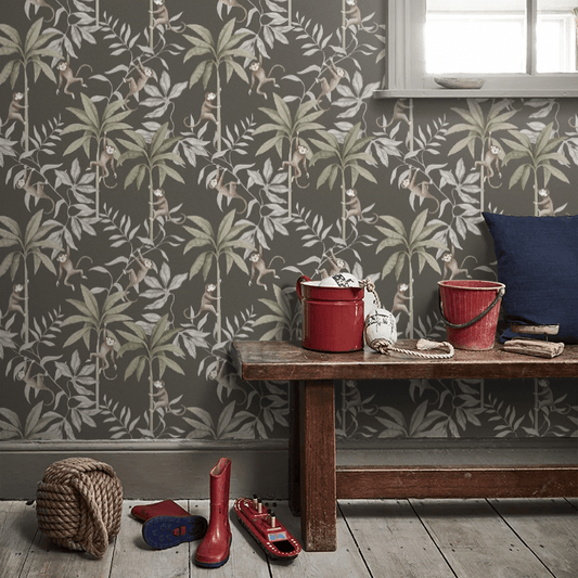 Jungle Friends Wallpaper - Charcoal - Boråstapeter - 6935 - Premier Wallcovering