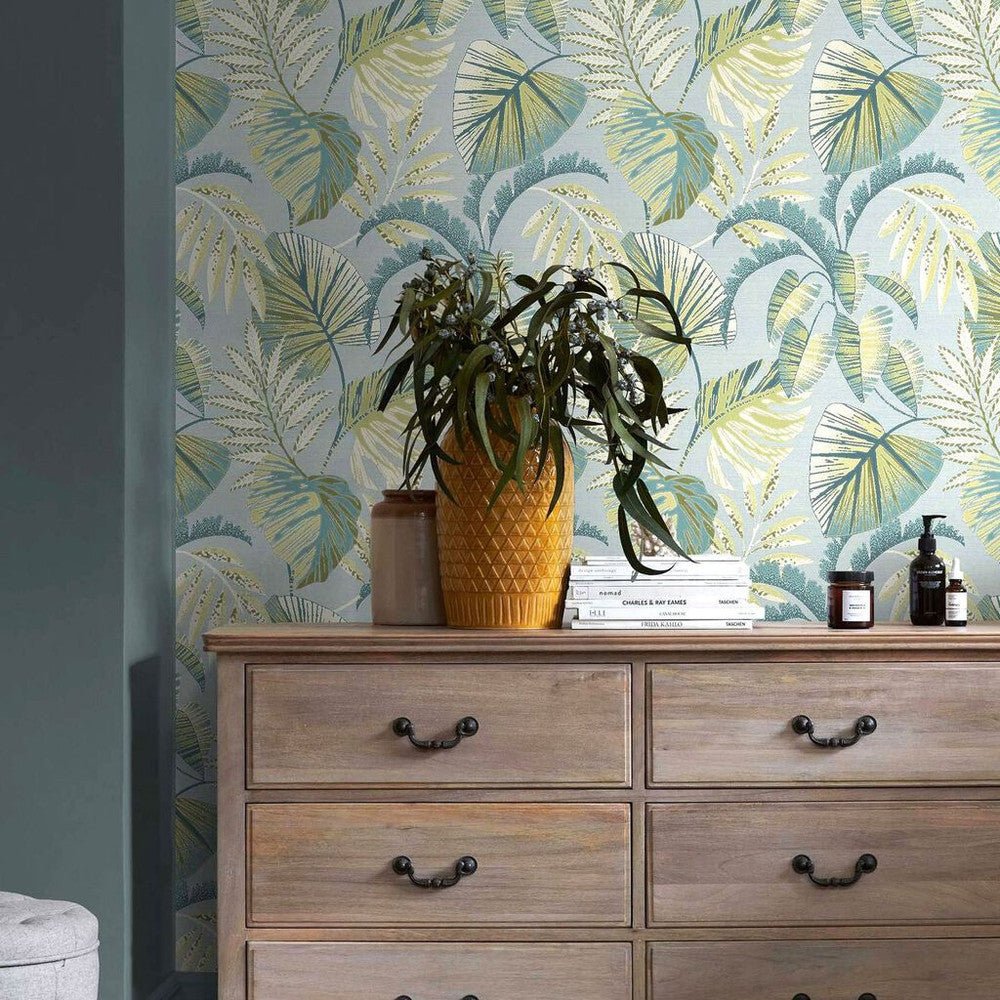 Jungle Leaves Wallpaper - Duck Egg - Next - 118297 - Premier Wallcovering