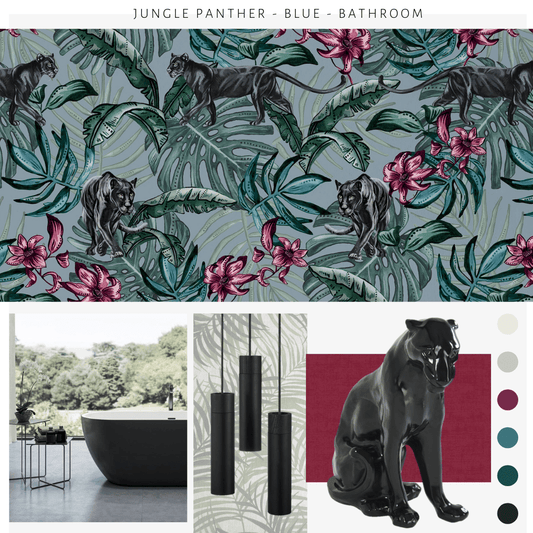 Jungle Panther Wallpaper - Blue - The Graduate Collection - AB1PANBLUE - Premier Wallcovering