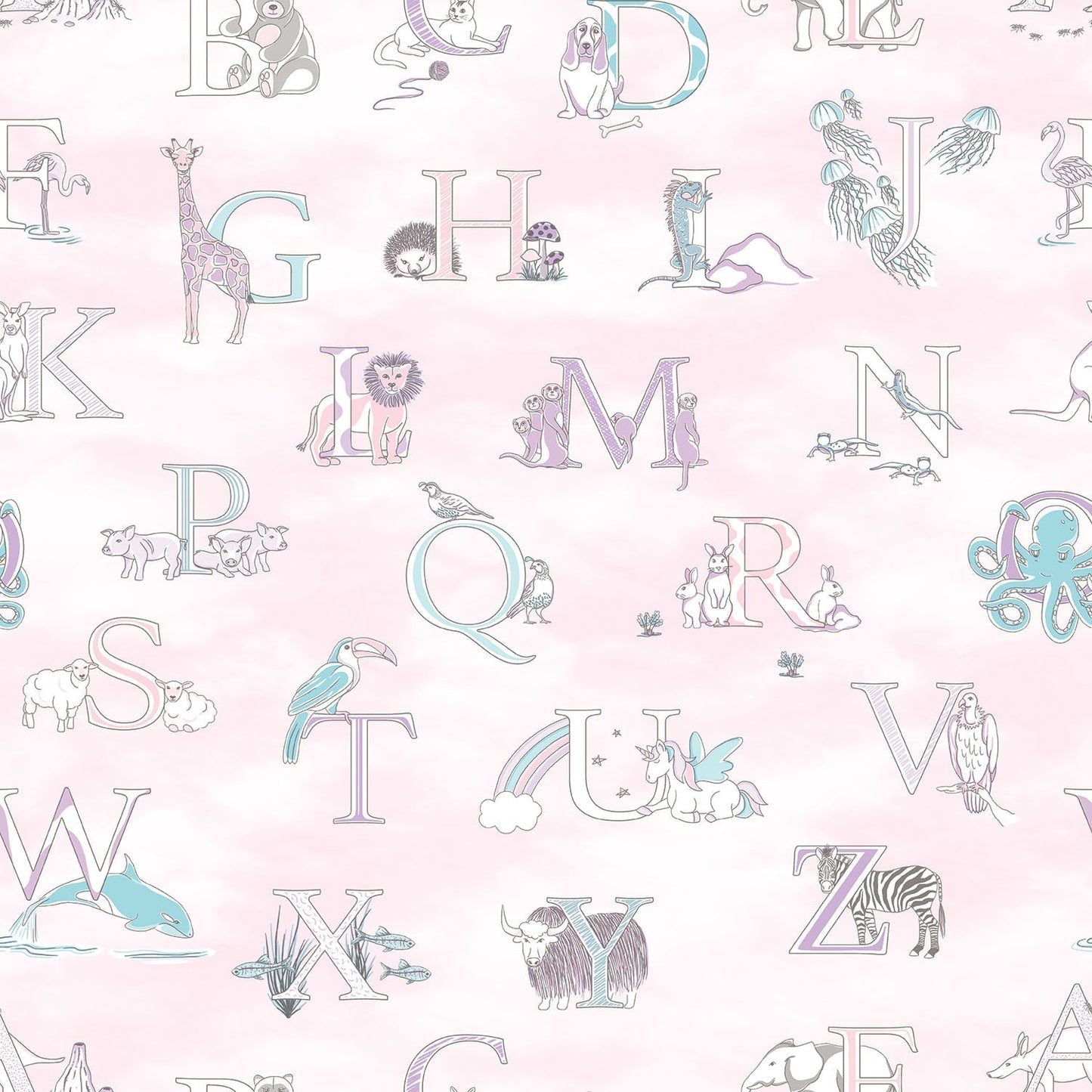 Just 4 Kids 2 Alphabet Wallpaper - Pink - Galerie - G56538 - Premier Wallcovering