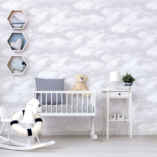 Just 4 Kids 2 Clouds Wallpaper - Grey - Galerie - G56532 - Premier Wallcovering