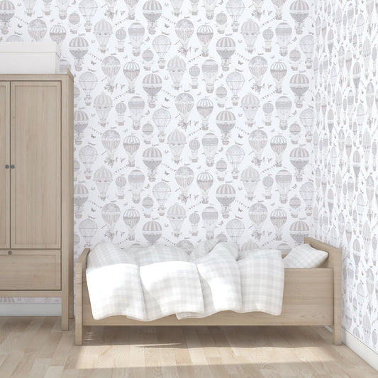 Just 4 Kids 2 Hot Air Balloons Wallpaper - Grey / White - Galerie - G56542 - Premier Wallcovering