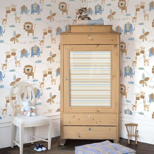 Just 4 Kids 2 Jungle Friends Wallpaper - Brown / Blue - Galerie - G56022 - Premier Wallcovering