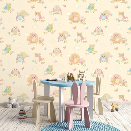 Just 4 Kids 2 Owls Wallpaper - Cream - Galerie - G56035 - Premier Wallcovering