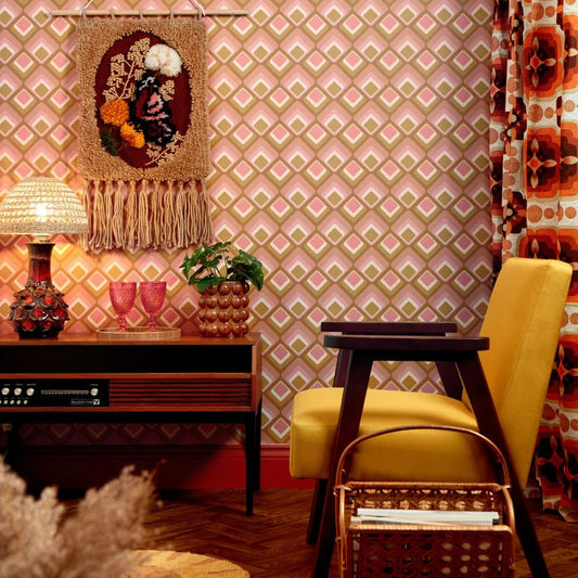 Just an Illusion Wallpaper - Vintage Pink & Harvest Gold - Lust Home - LH900520 - Premier Wallcovering